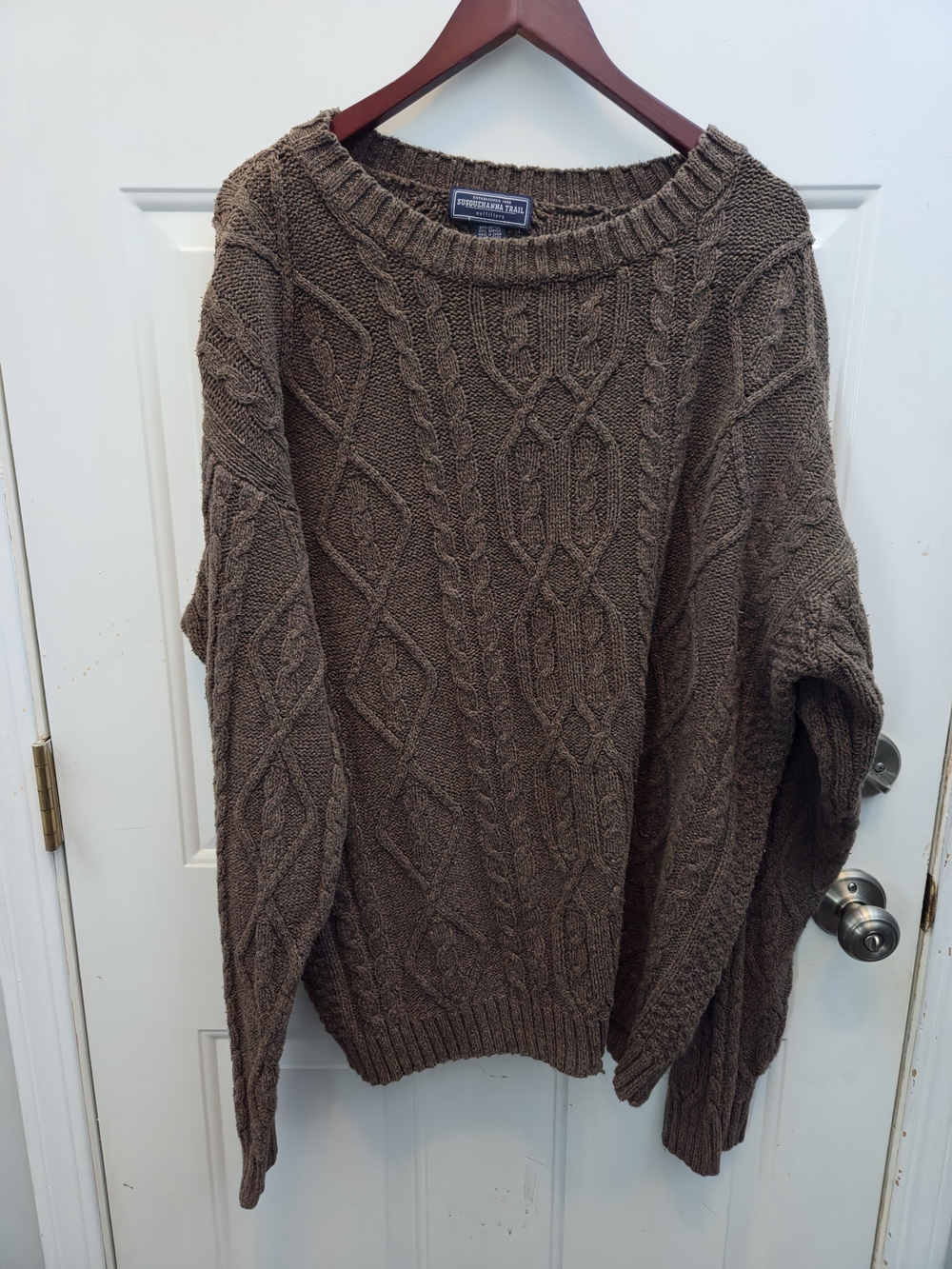 Irish Knit Cable Crewneck Sweater - Brown